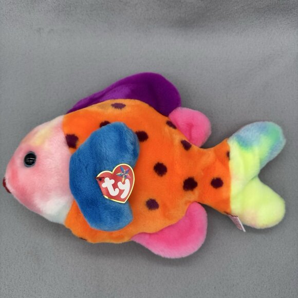 Vtg TY Beanie Buddies Lips Fish 1999 Multicolor Tie Dye Plush Stuffed Animal 13" - Picture 9 of 16